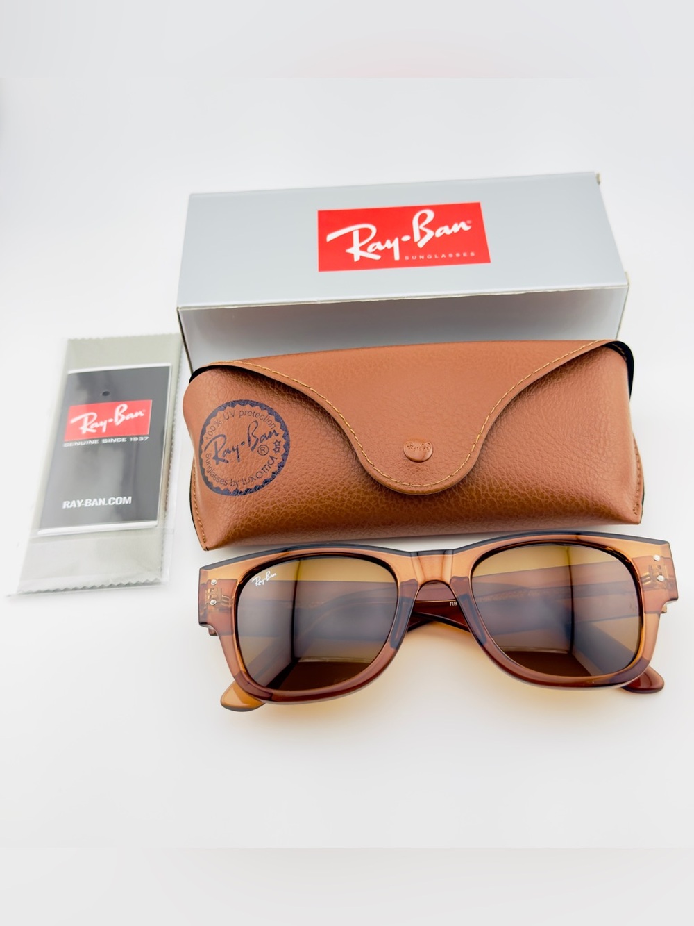 Ray-Ban Mega Wayfarer Sunglasses RB0840 Transparent Brown Frame with Brown Lens - Picture 15 of 15